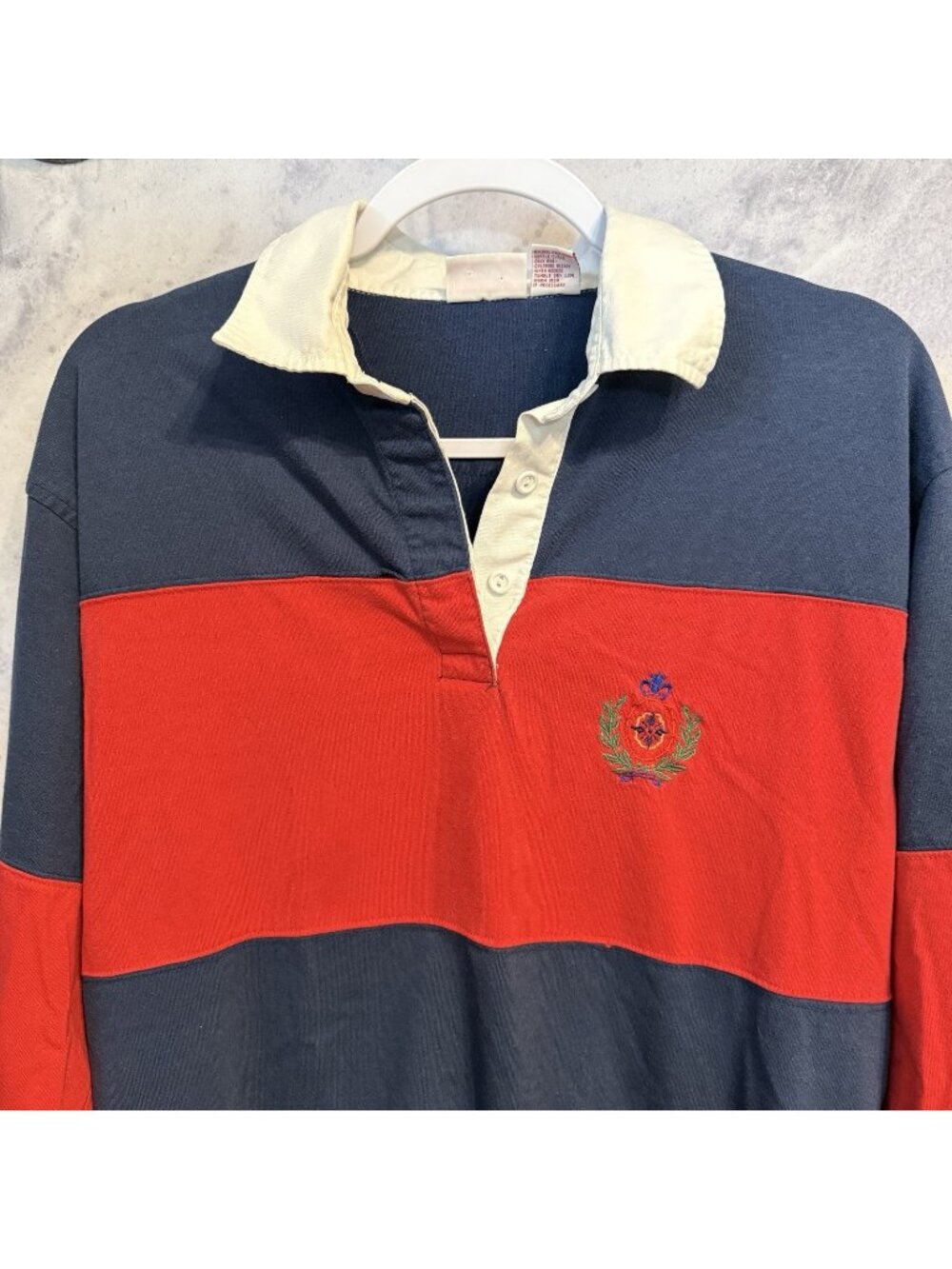 Vintage Huntington Ridge Rugby Shirt Mens Large Red Blue Long Sleeve